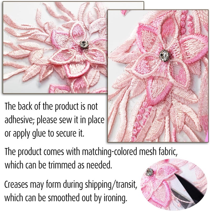 Silvora Phoenix Peacock Feather Tail Fabric Beaded Lace Applique,3D Embroidered Flower Fabric Patch for Bridal Dress, Handmade Sewing Tool for Wedding DIY Crafts(Pink) - Image 4
